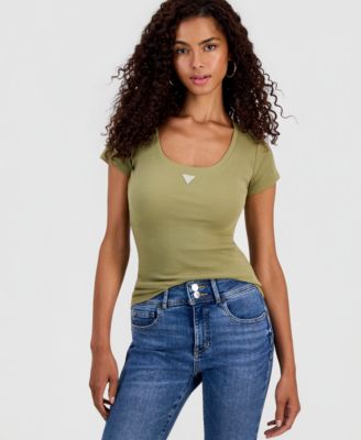 Women's Short-Sleeve Triangle Patch Scoop Neck T-Shirt