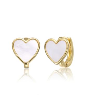 Dainty 14k Gold Plated Mother of Pearl Inlay Heart Earrings