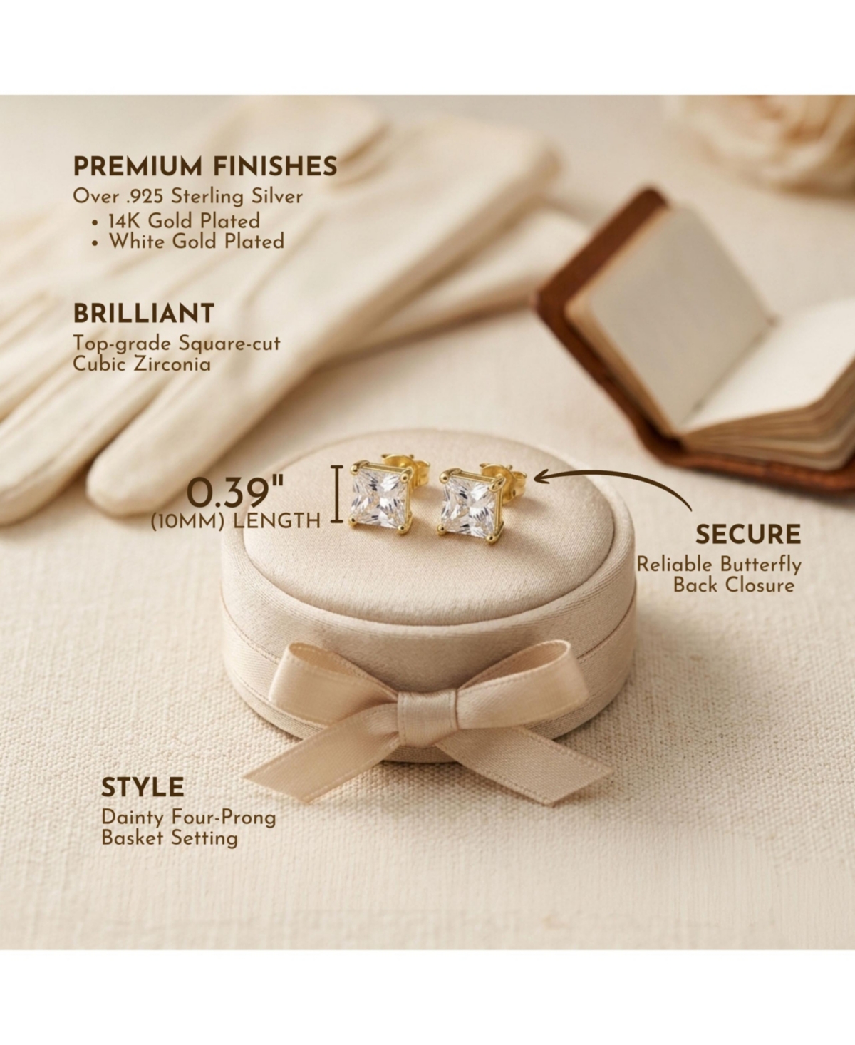 Sterling Silver Cubic Zirconia Square Studs