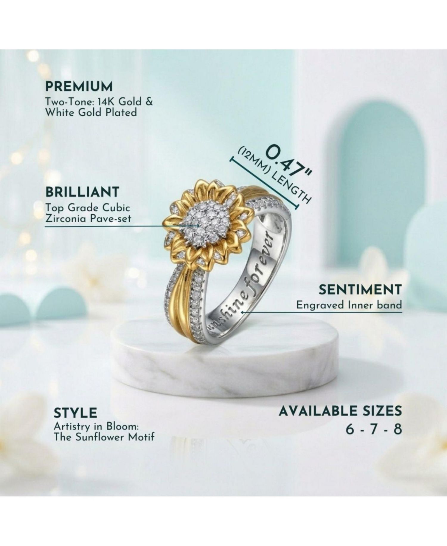 Unique Two-Tone Plated Radiant Pave CZ Floral Band Ring