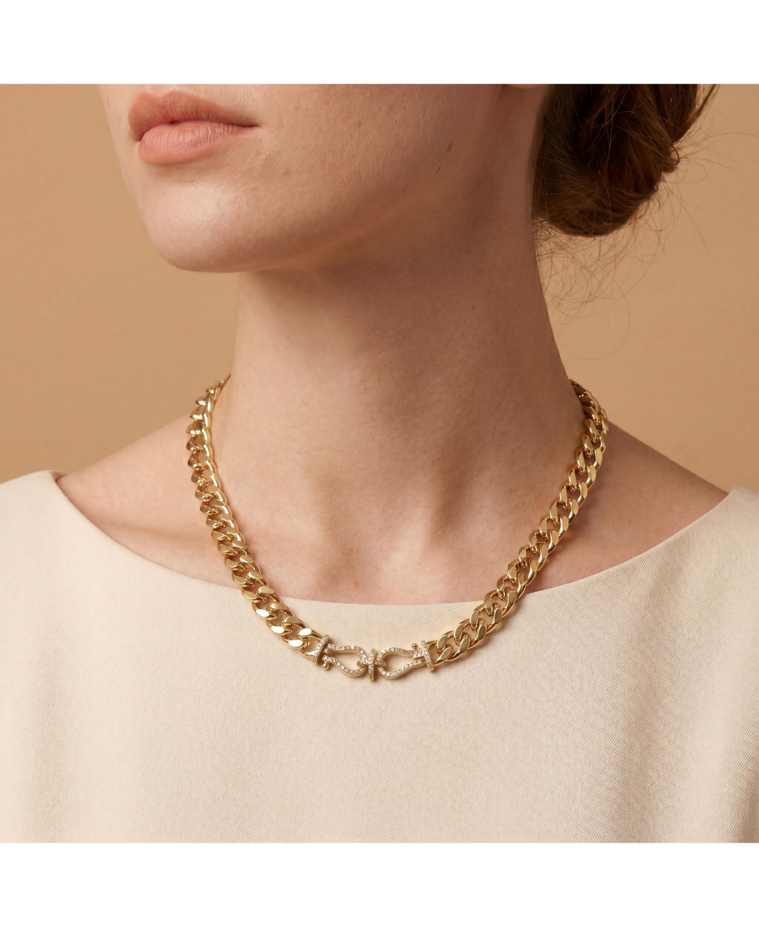 14K Gold Plated Cuban Chain CZ Door Knocker Necklace