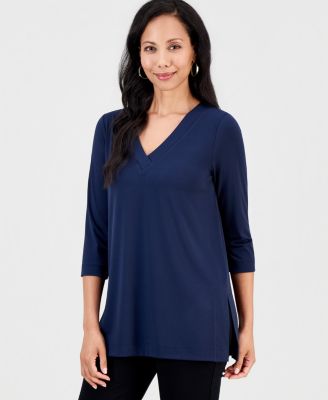 Women's V-Neck 3/4-Sleeve Knit Tunic