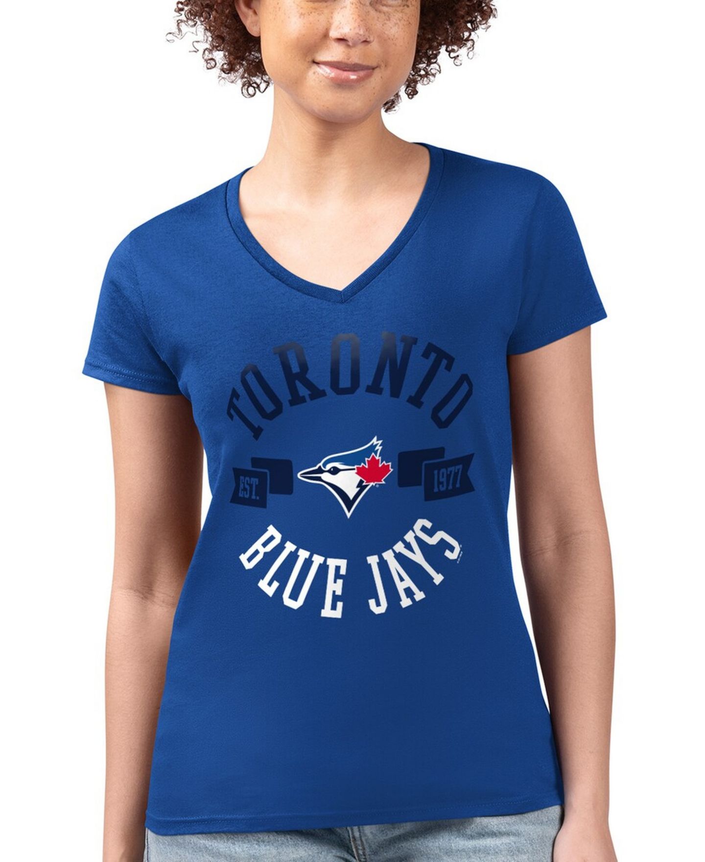 Женская футболка G-III 4Her by Carl Banks Royal Toronto Blue Jays Super-Slim Fit Lightweight City Graphic V-Neck — фото 4