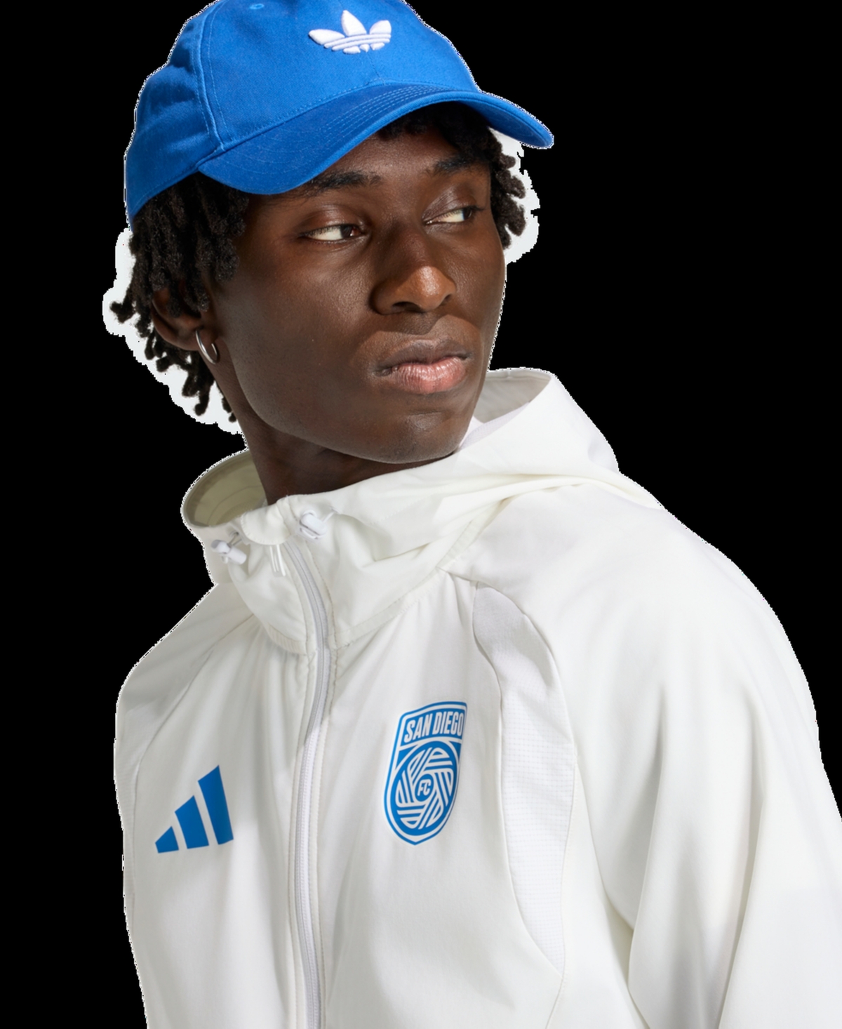 Adidas Men's White San Diego Fc Tiro Travel Full-Zip Hooded Windbreaker
