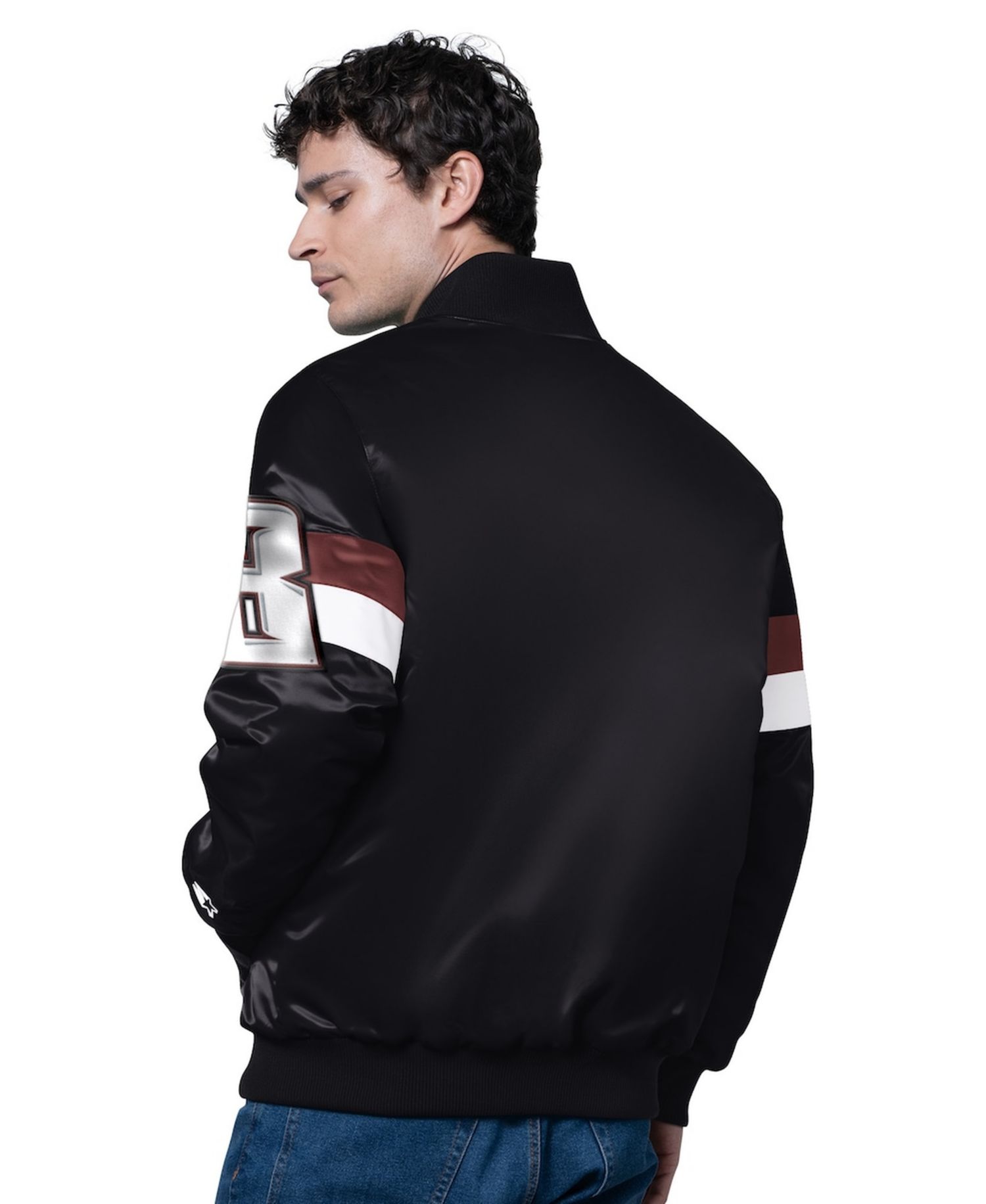 Men's Black Kyle Busch Triple Option Satin Varsity Full-Snap Jacket