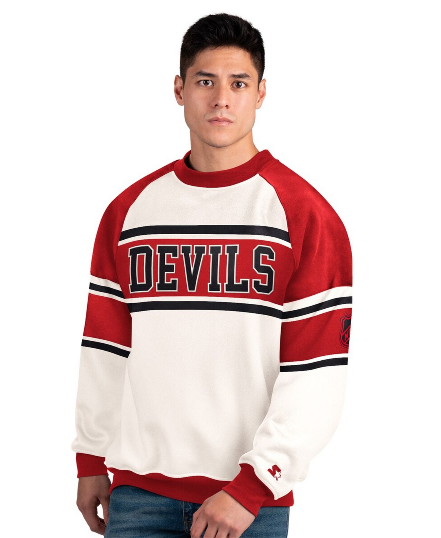 Men's White New Jersey Devils Defense Fleece Crewneck Sweatshirt