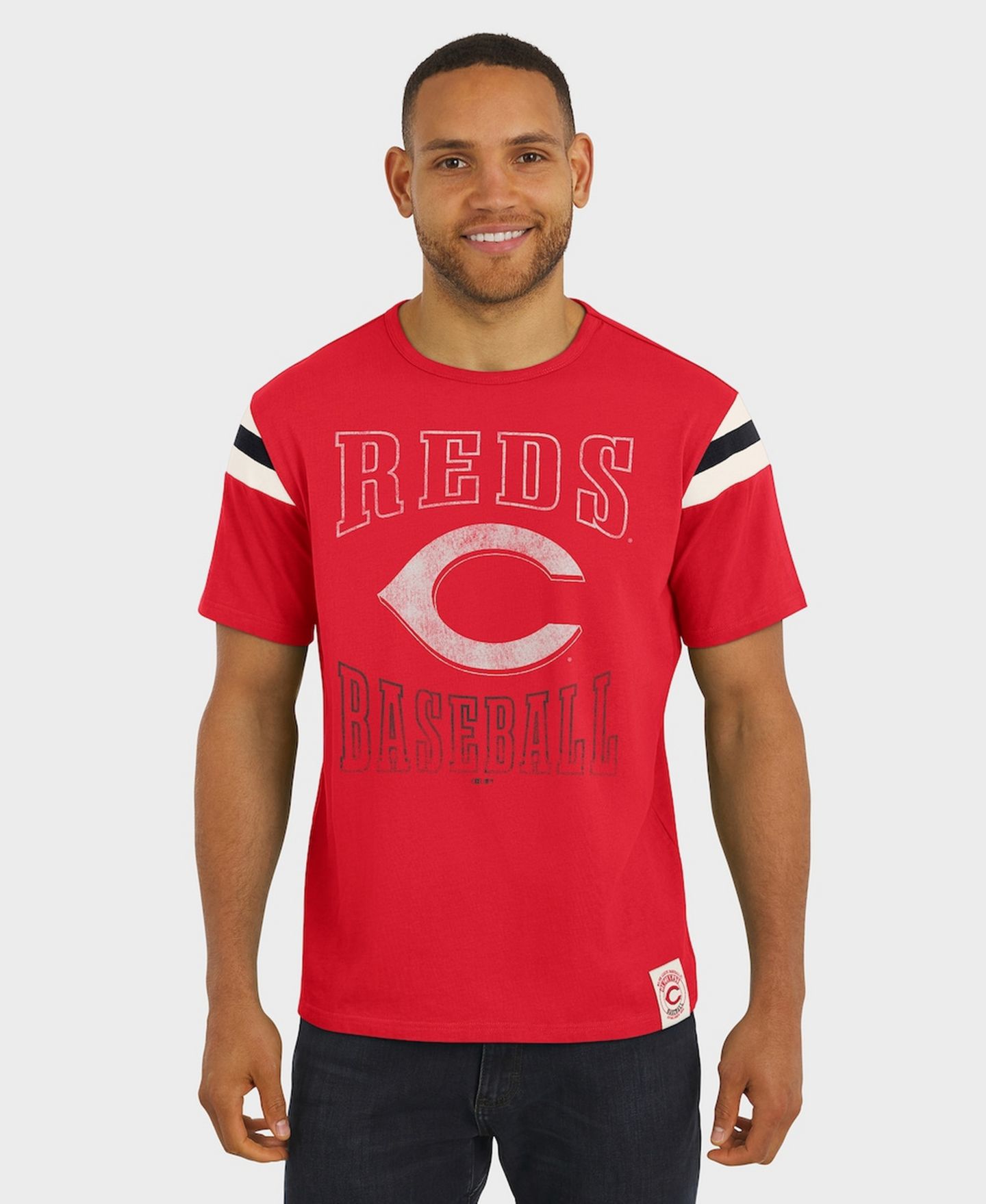 Мужская футболка Fanatics Darius Rucker Collection By Red Cincinnati Reds Distressed Sleeve Stripe — фото 4