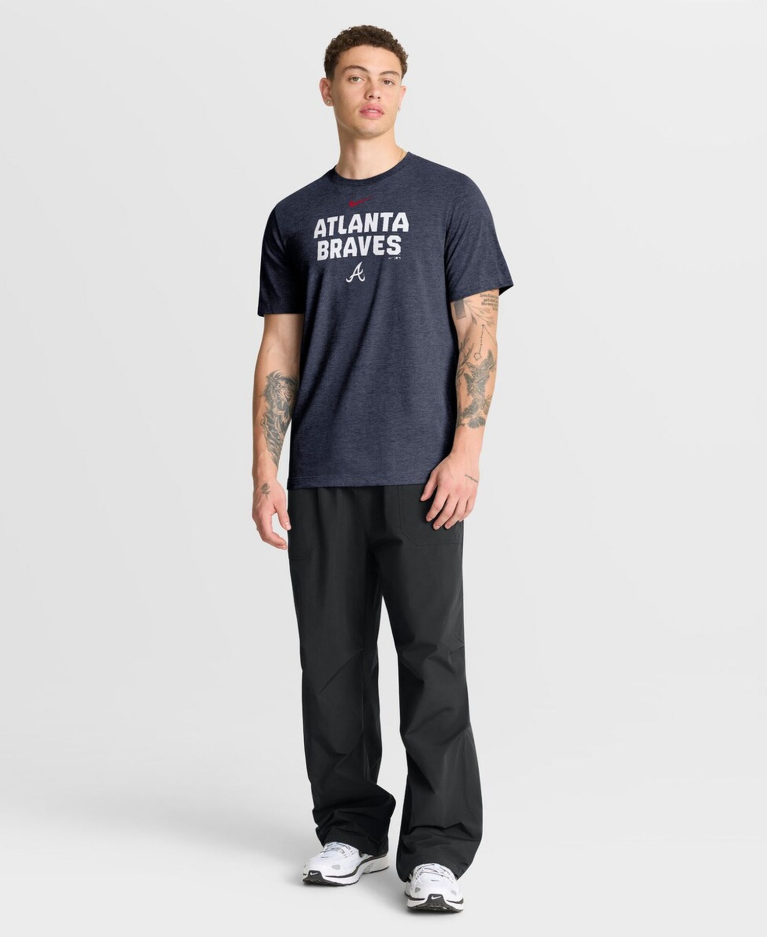 Men's Heather Navy Atlanta Braves Stacked Tri-Blend T-Shirt