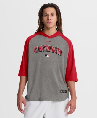 Men's Red Cincinnati Reds Authentic Collection Flux Dri-FIT Raglan 3/4-Sleeve Hooded T-Shirt