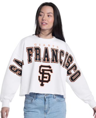 Women's White San Francisco Giants Bleachers Cropped Pullover Sweatshirt