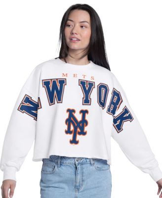 Women's White New York Yankees Bleachers Cropped Pullover Sweatshirt