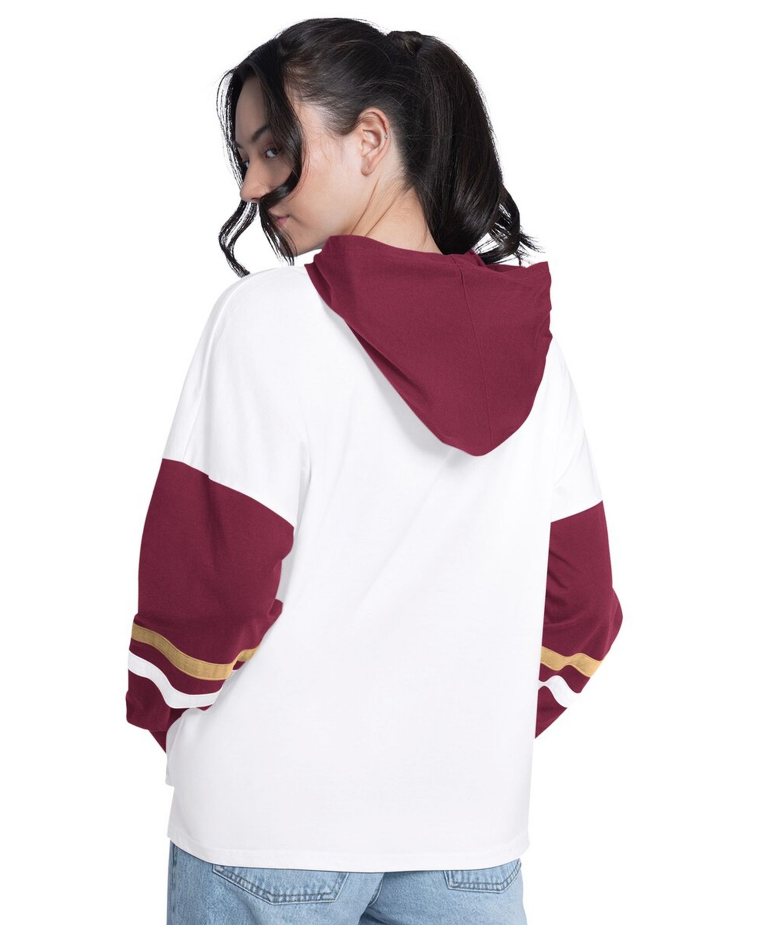 Women's White/Wine Cleveland Cavaliers Key Player Oversized Hooded Long Sleeve T-Shirt