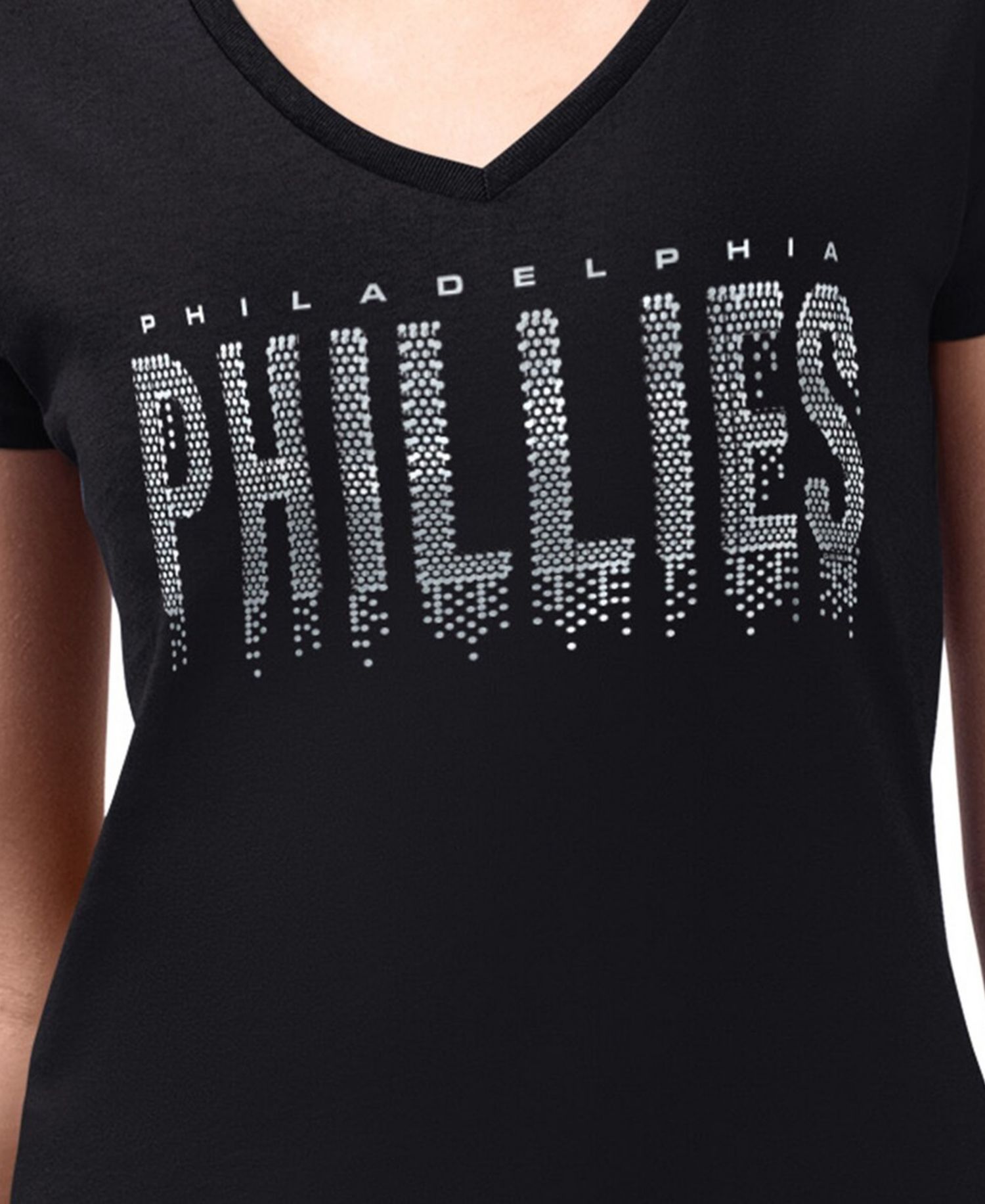 Women's Black Philadelphia Phillies Metallic Drop Lightweight V-Neck T-Shirt