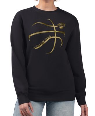Women's Black New York Knicks Metallic Print Basketball Sketch Fleece Sweatshirt