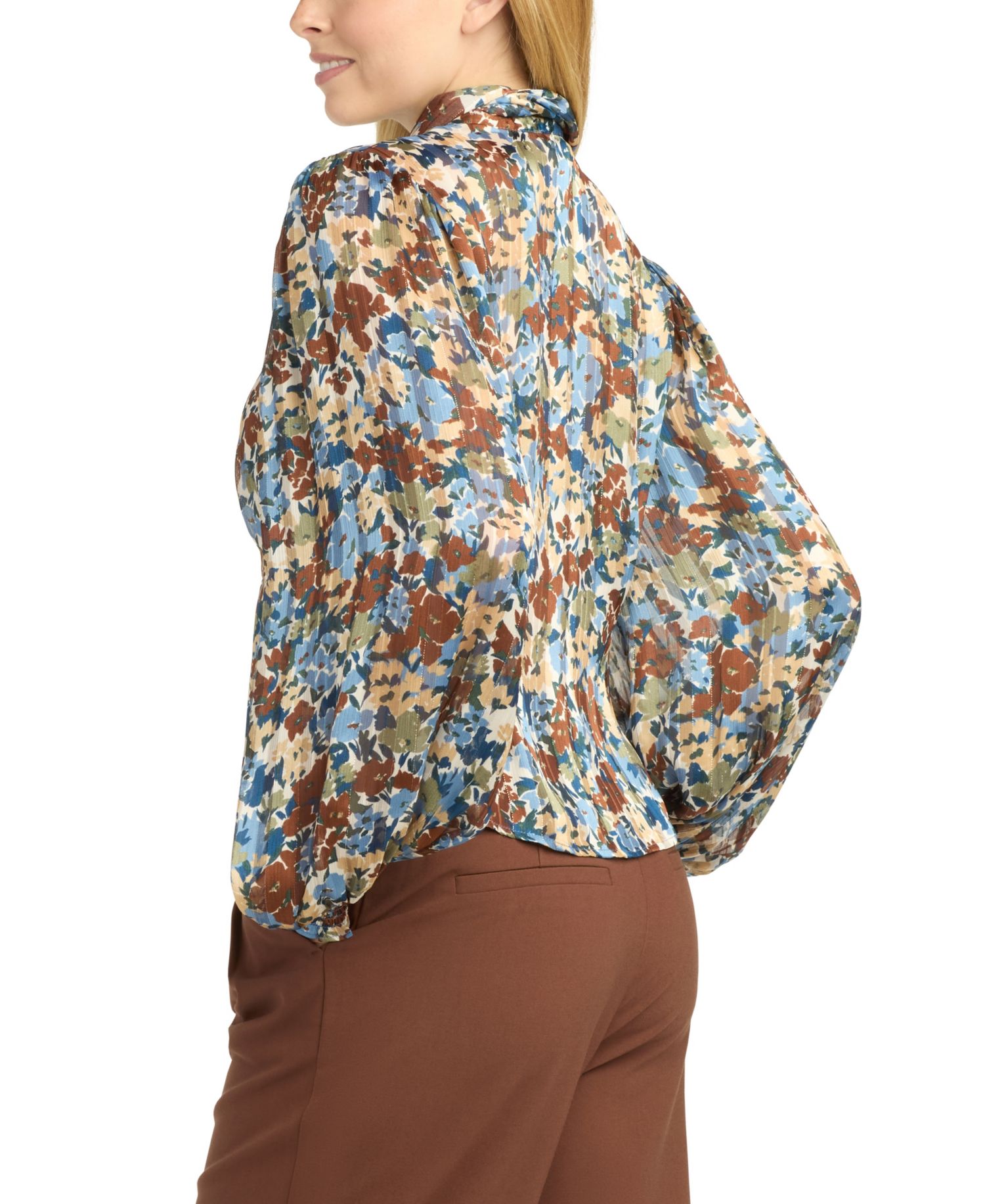 Juniors' Shadow Printed Collared Top
