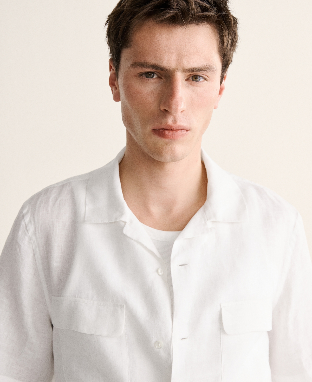 Mango Men's Linen Bowling-Collar Shirt