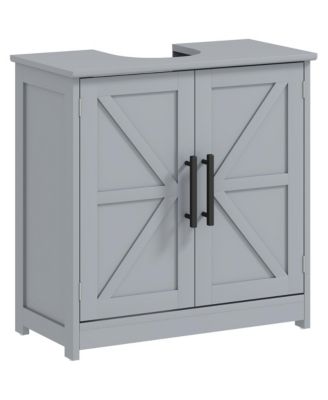   Farmhouse Pedestal Sink Storage Cabinet Bathroom Sink Cabinet with 2 Barn Doors and Adjustable Shelf