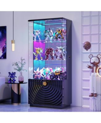 71 Inch Tall Glass Bar Cabinet with RGB LED Lighting and Motion Sensors