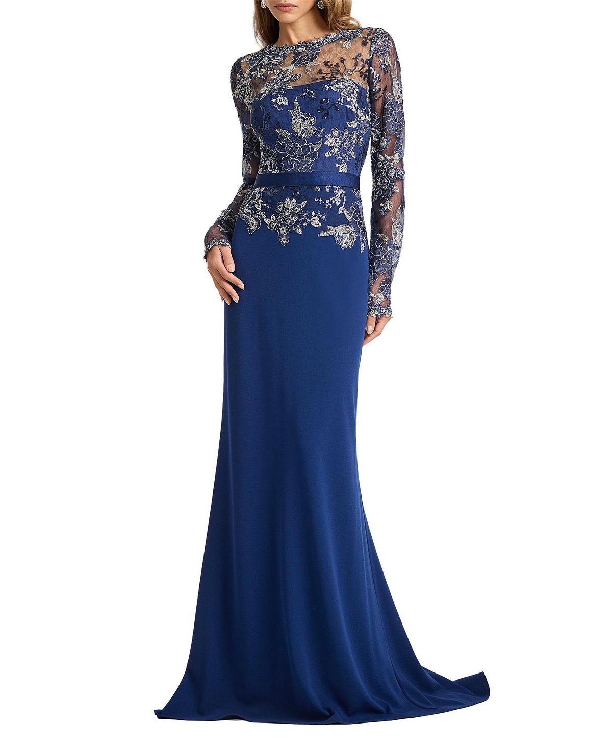 Tadashi Shoji Women's Beacon Belted Embroidered Illusion Gown view 1 — MAYCSS fashion products