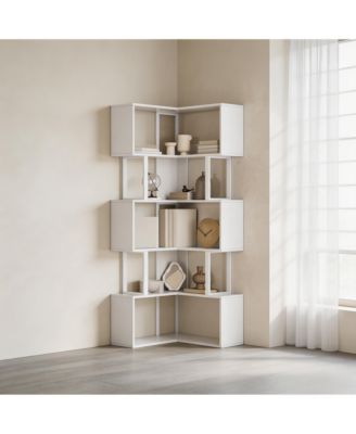 6-Tier L-Shaped Corner Bookshelf, Industrial Metal Frame Space-Saving Storage Rack with Wall Anchors, Freestanding Display Organizer