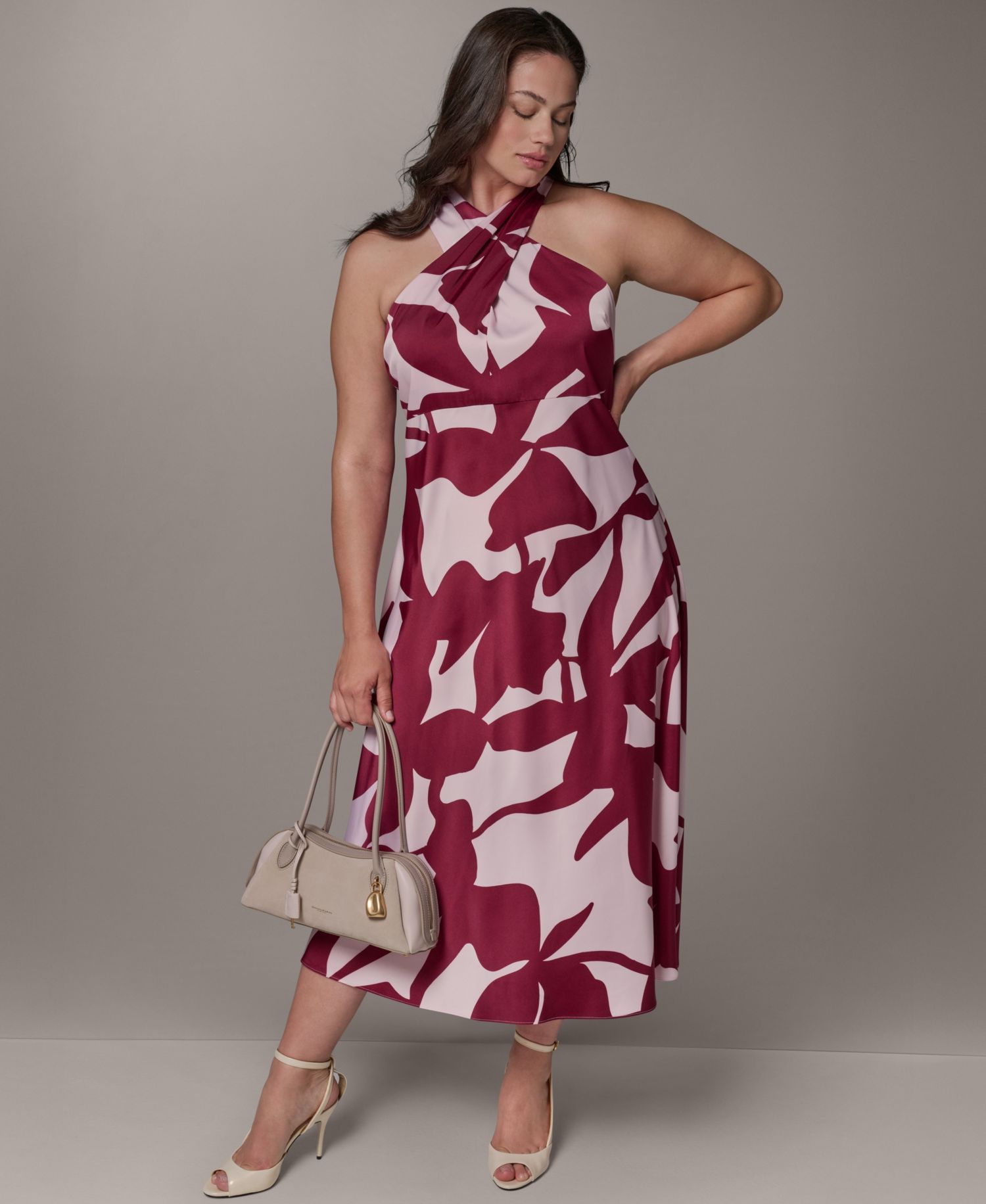 Plus Size Printed Halter A-Line Midi Dress