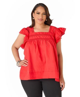 Plus Size Lattice Trimmed Poplin Shirt