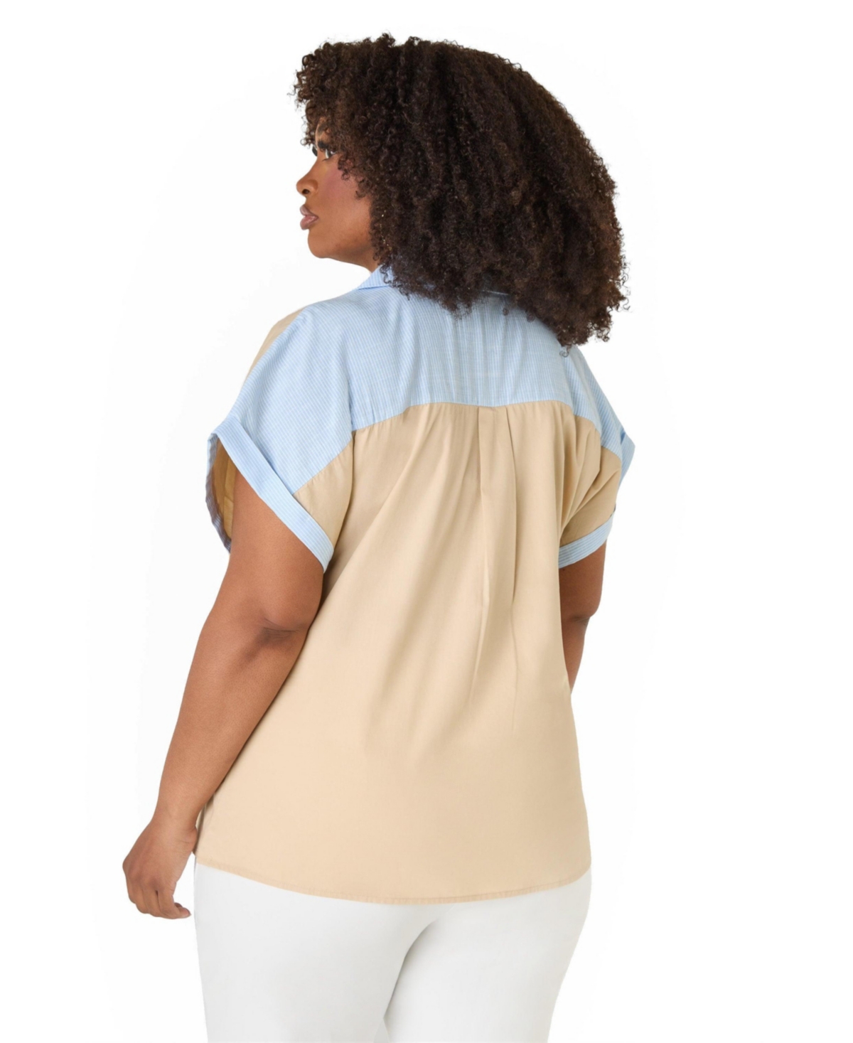 Ashley Stewart Women's Striped Paneled Cotton Shirt