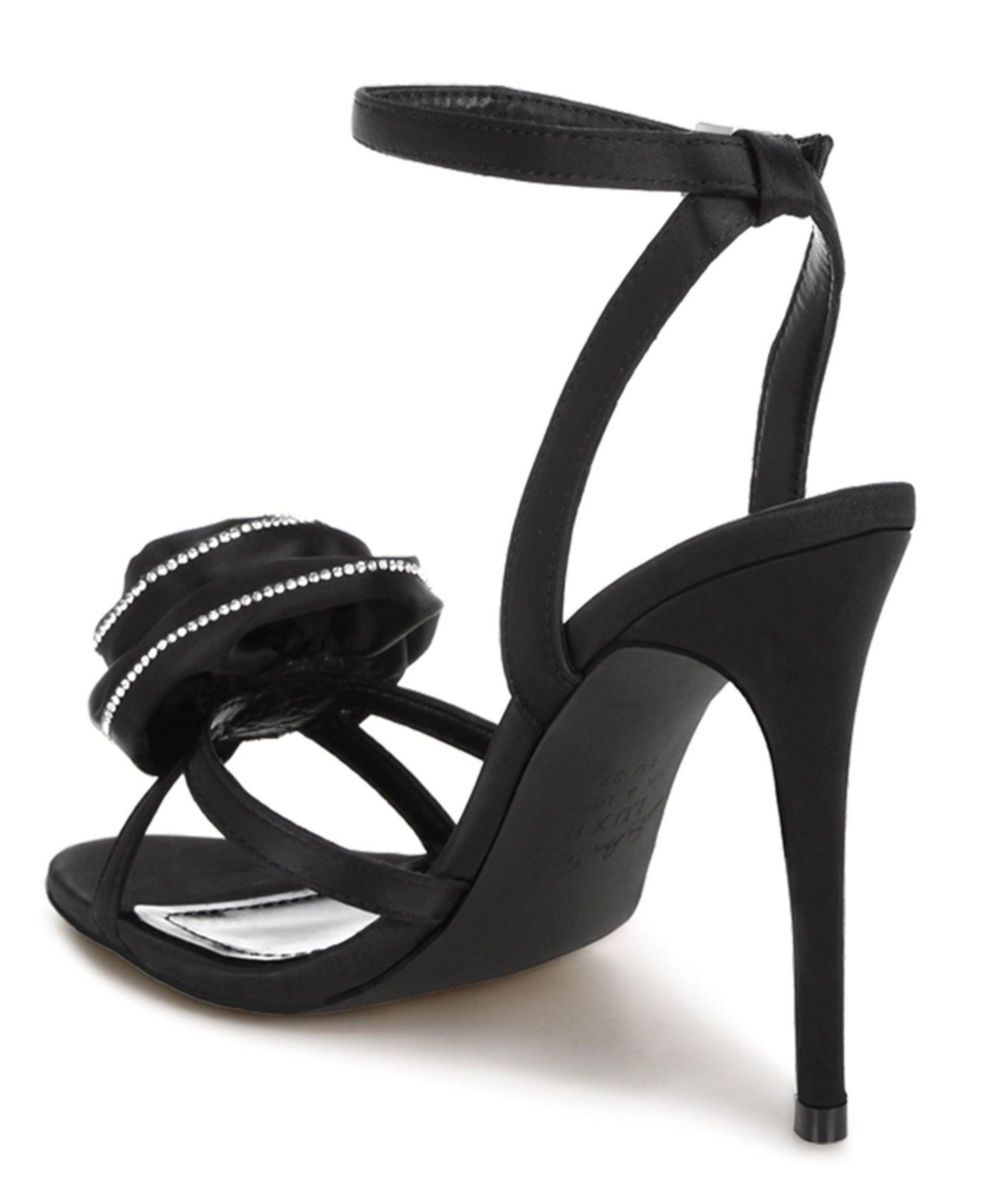 Женские сандалии London Rag Candela Floral Rhinestone Accent Heel, цвет: Чёрный атласный — фото 6