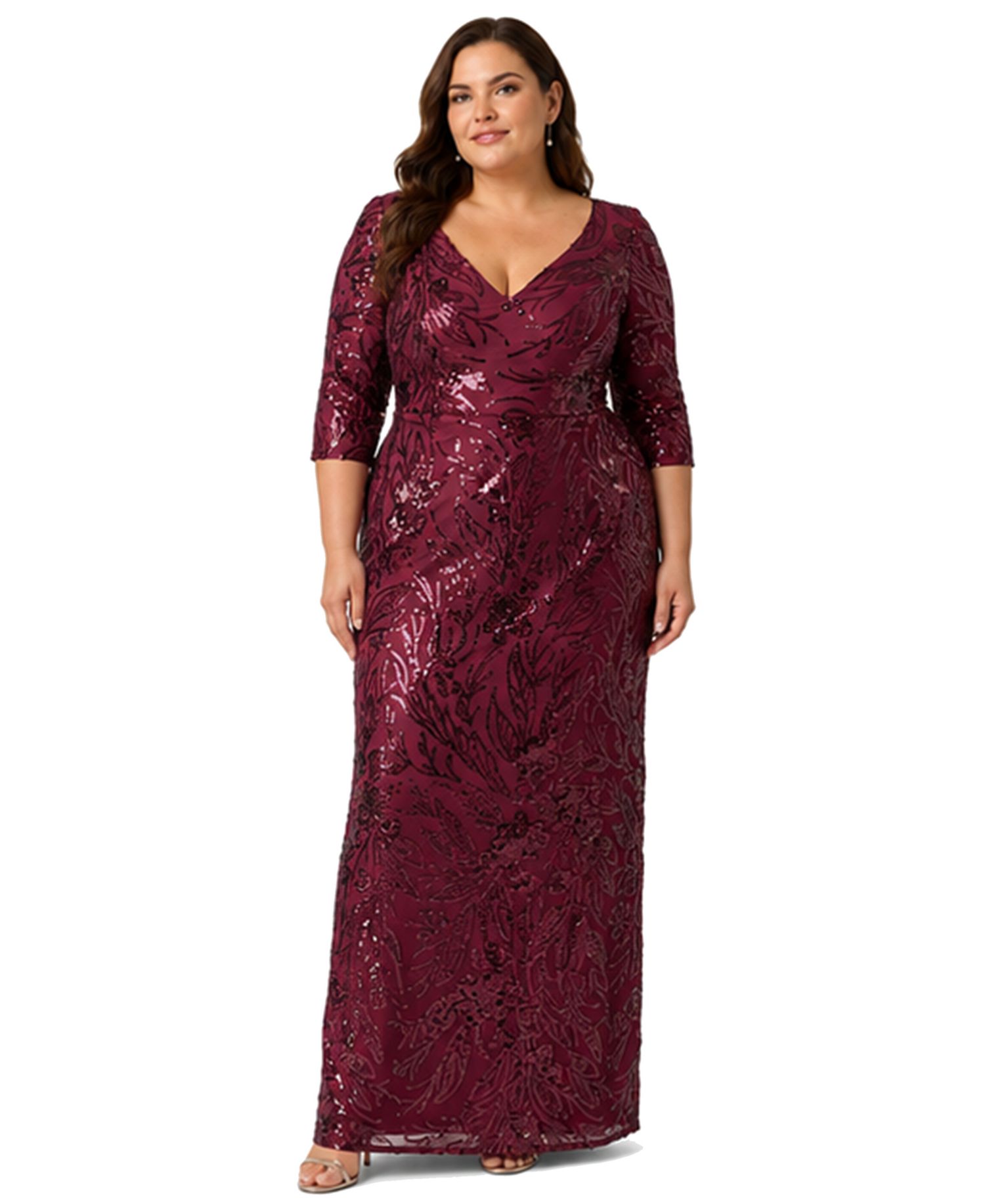Plus Size V-Neck Column Gown