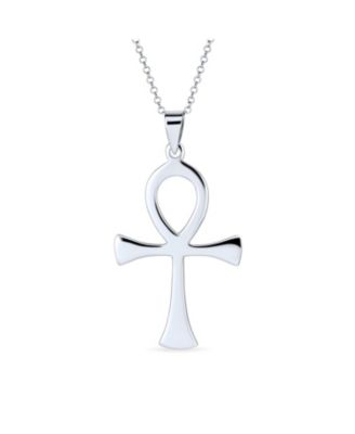 Spiritual Ankh Cross Pendant Necklace Large Egyptian Key to Life .925 Sterling Silver