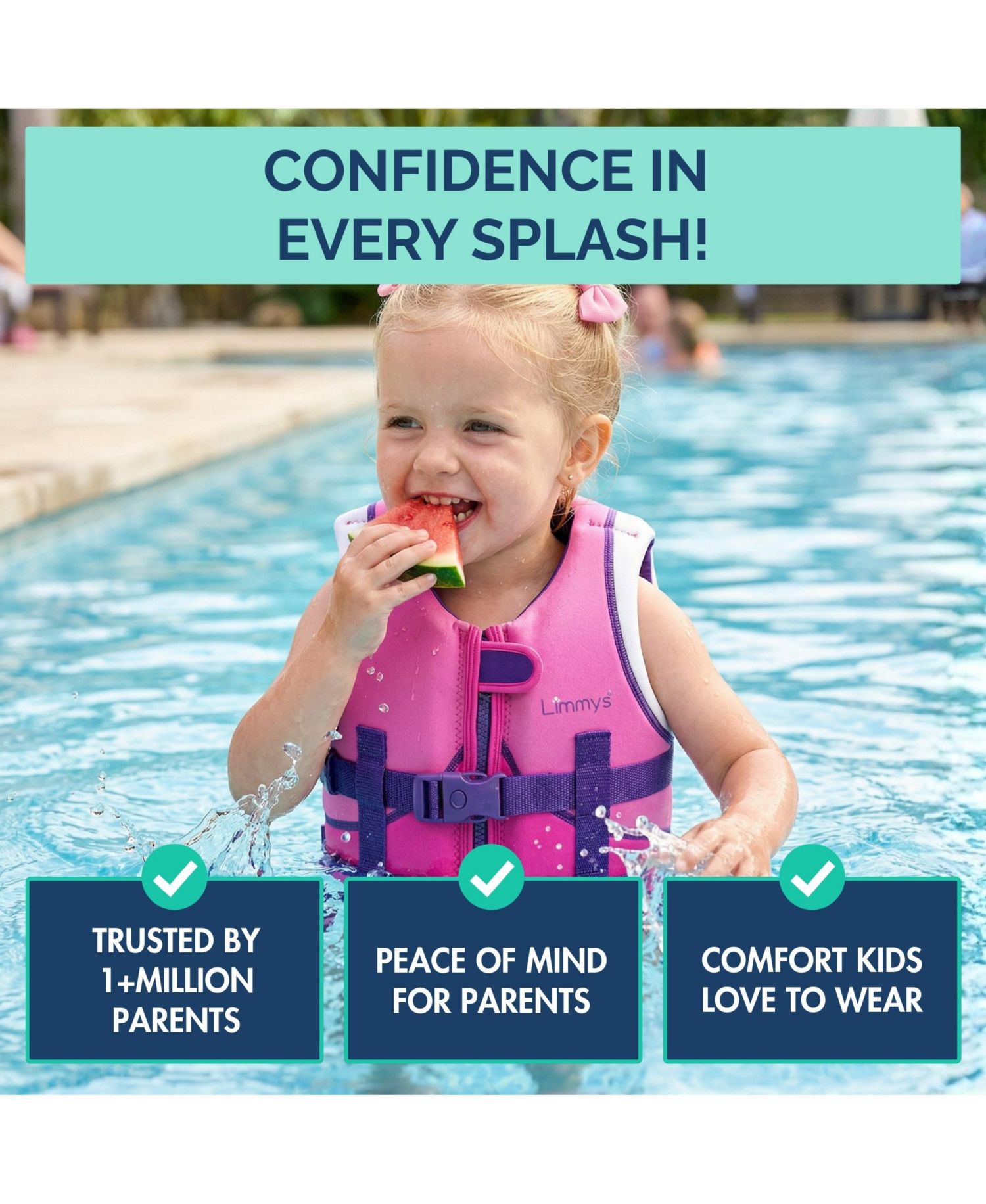 Swim Vest for Toddlers and Kids - CE-Certified Foam Panel Swimming Aid, Award-Winning Design, YKK Zip, Soft Neoprene Comfort