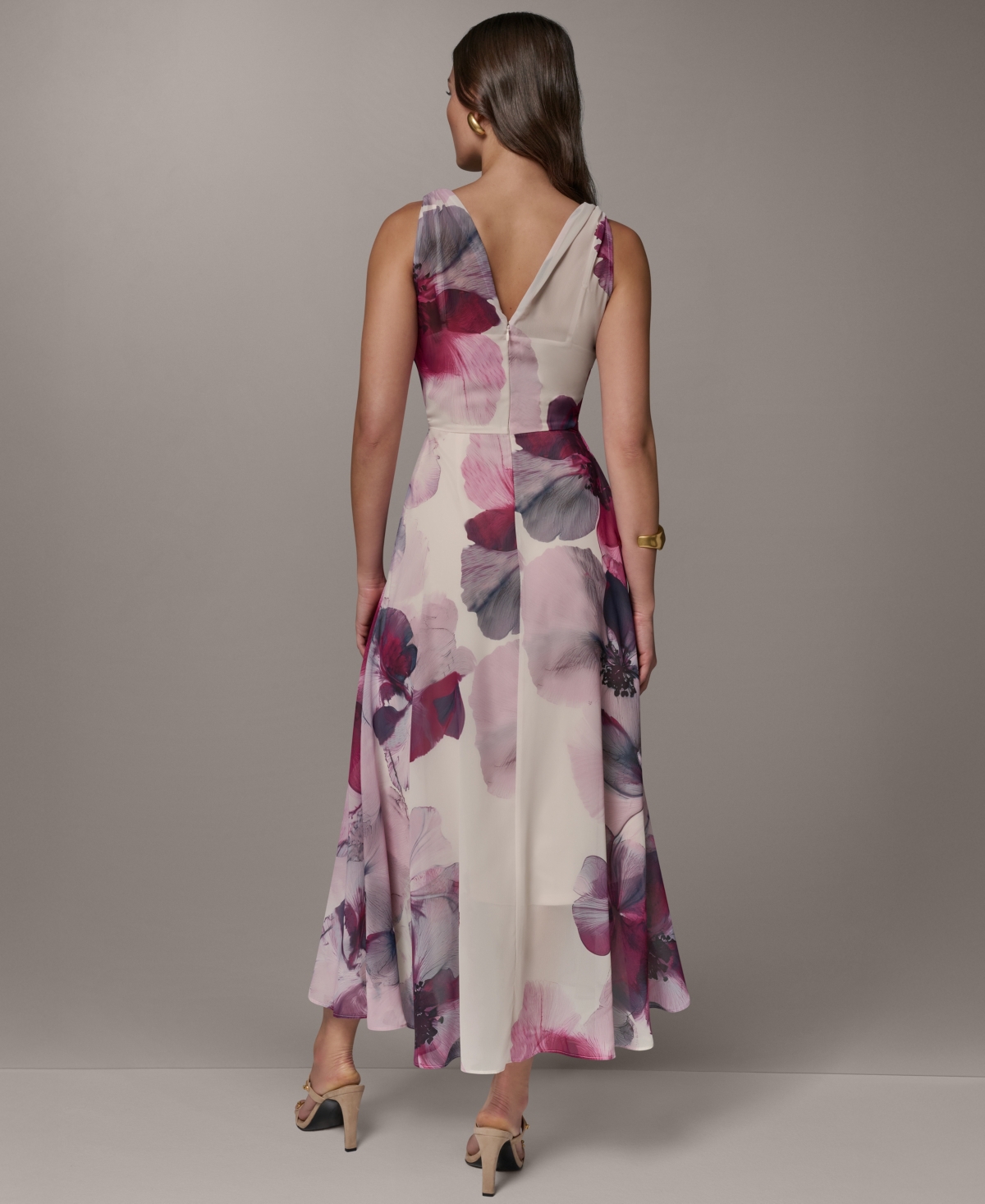 Donna Karan New York Women's Printed Chiffon Faux Wrap Midi Dress