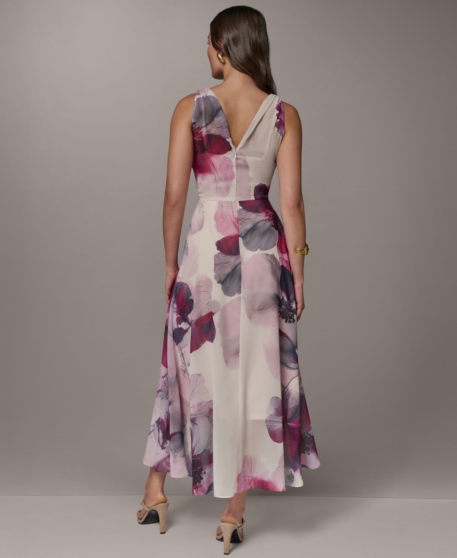 Women's Printed Chiffon Faux Wrap Midi Dress