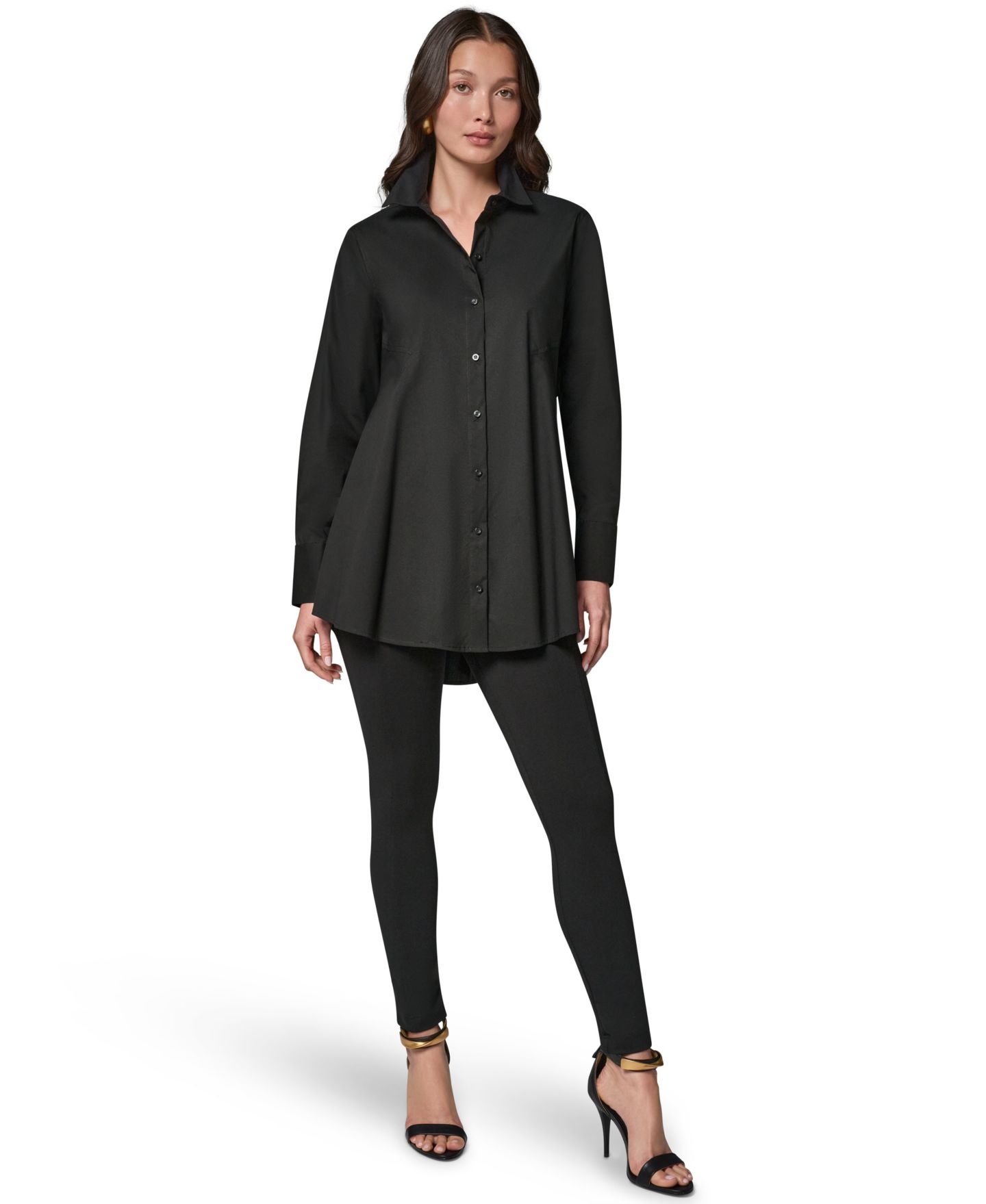 Женский топ Donna Karan New York A-Line Button-Down Poplin Tunic Top, цвет: Чёрный — фото 2