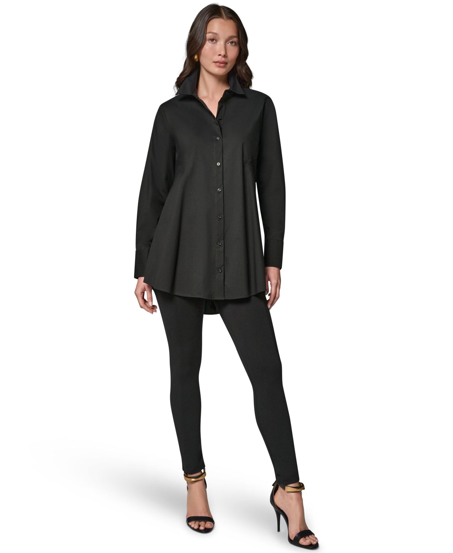 Women's A-Line Button-Down Poplin Tunic Top