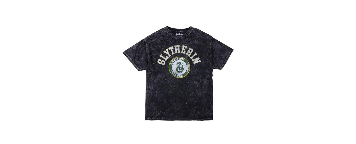 Men's Slytherin Varsity Black Vintage Mineral Wash Crew Neck Short Sleeve T-shirt-XXL