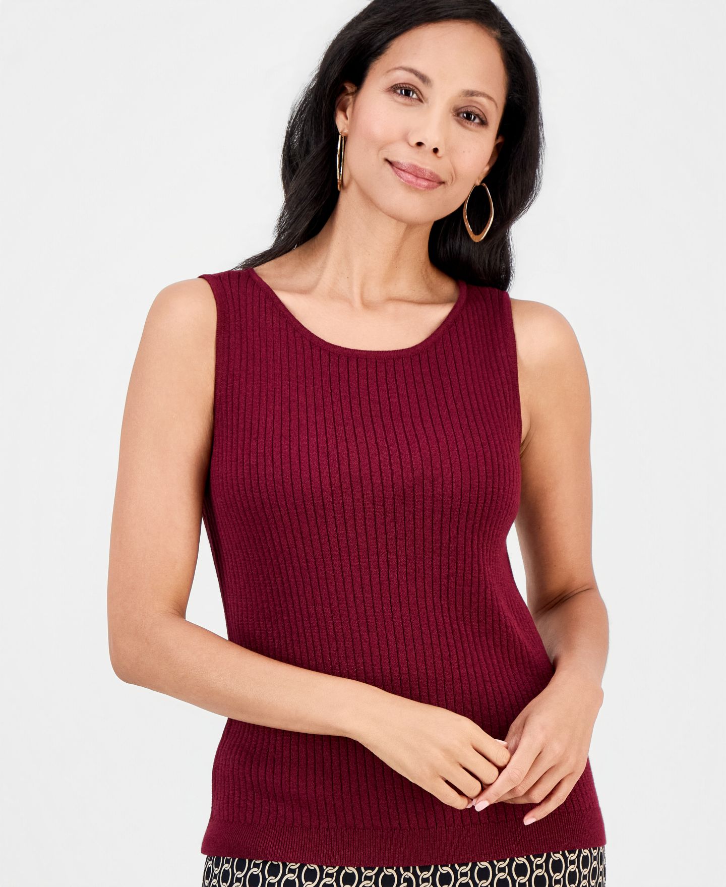 Женский свитер JM Collection Sparkle Pointelle Sweater Tank Top, цвет: Вишнёвый — фото 3
