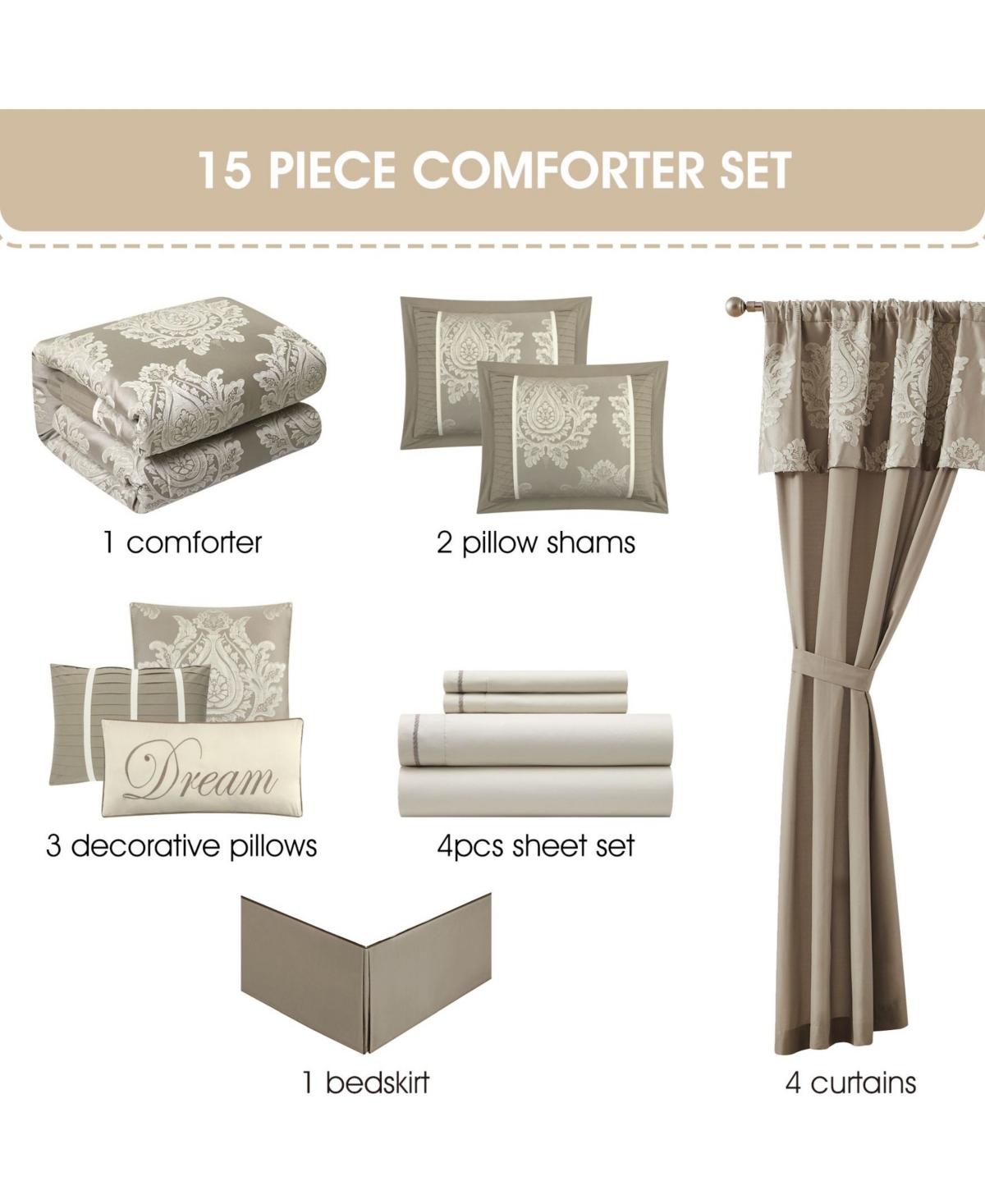 Stratford Park Therese Damask 15-Piece Comforter Set