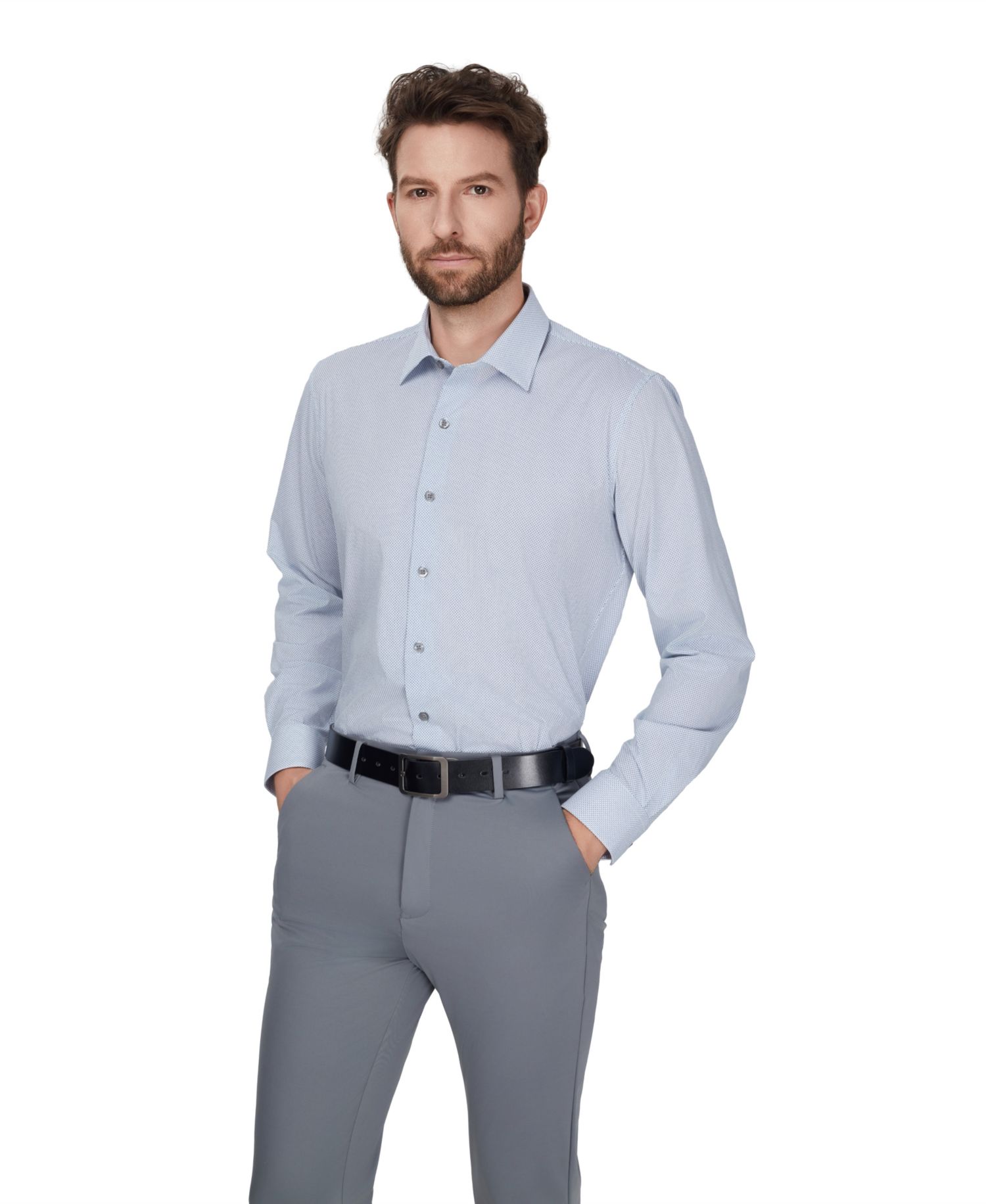 Men's Slim-Fit Spread Collar Dress Shirt