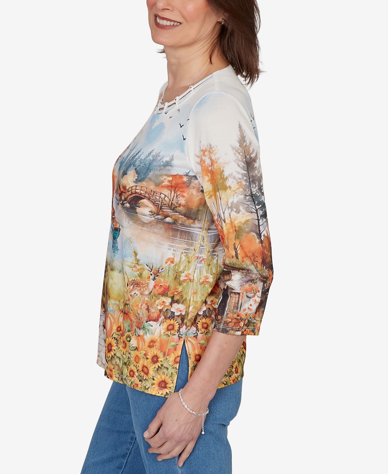 Women's Autumn Lake Scenic Print Top