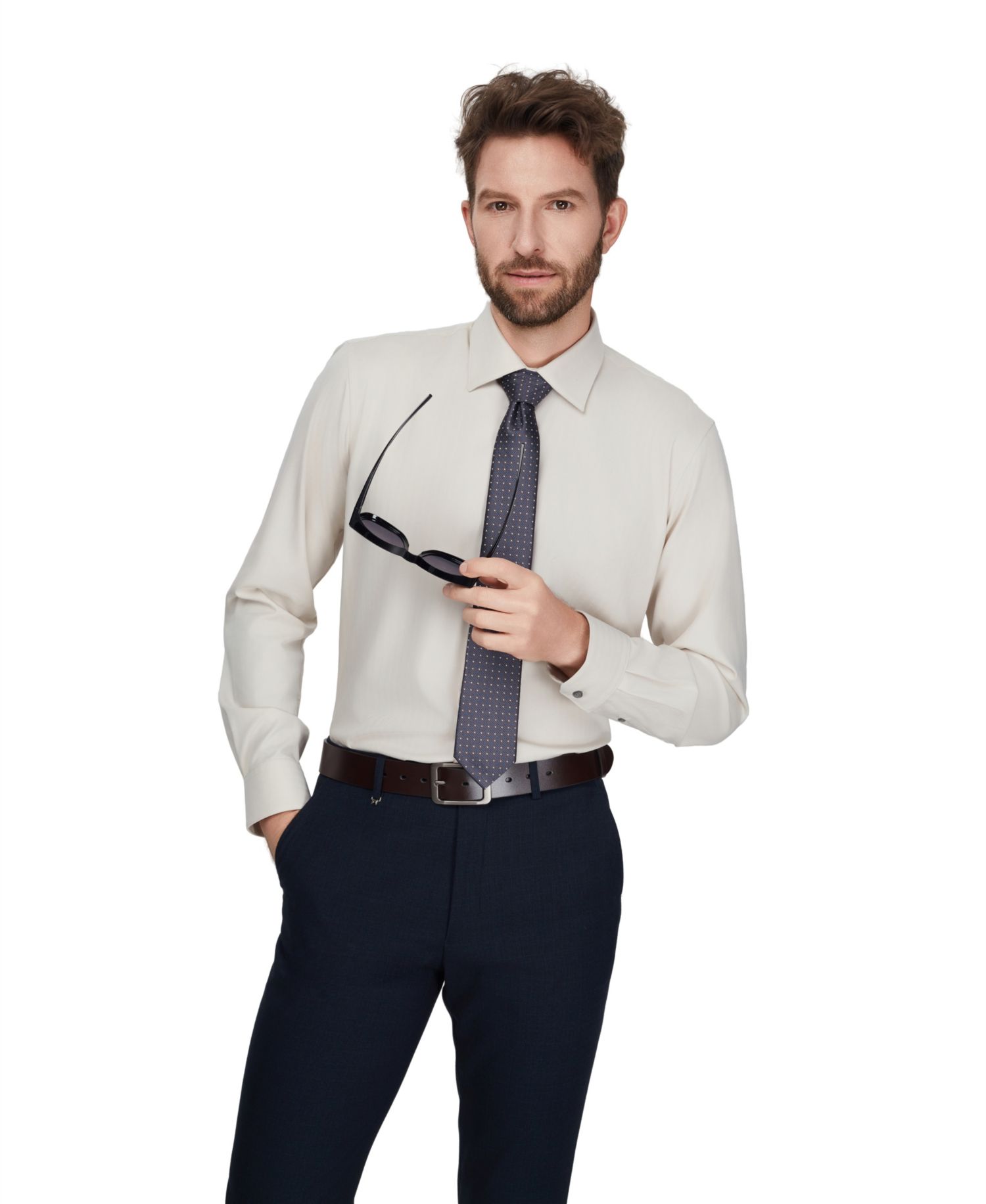 Men's Herringbone Long-Sleeve Dress Shirt
