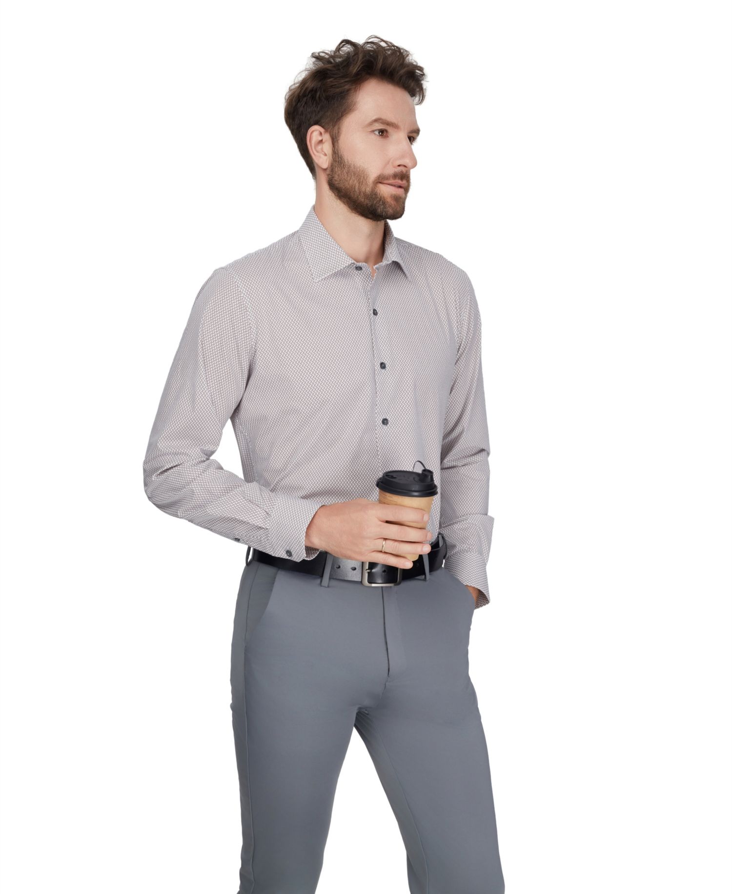 Men's Geometric Pattern Spread Collar Dress Shirt