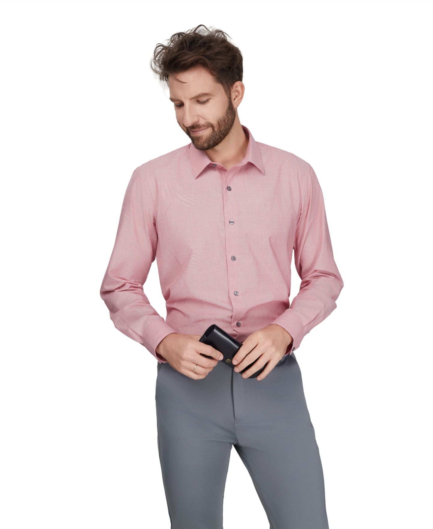 Мужская рубашка Alfani Regular-Fit Solid Dress Shirt, цвет: Бордовый — фото 3