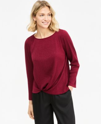 Women's Long-Sleeve Boat-Neck Twist-Front Top