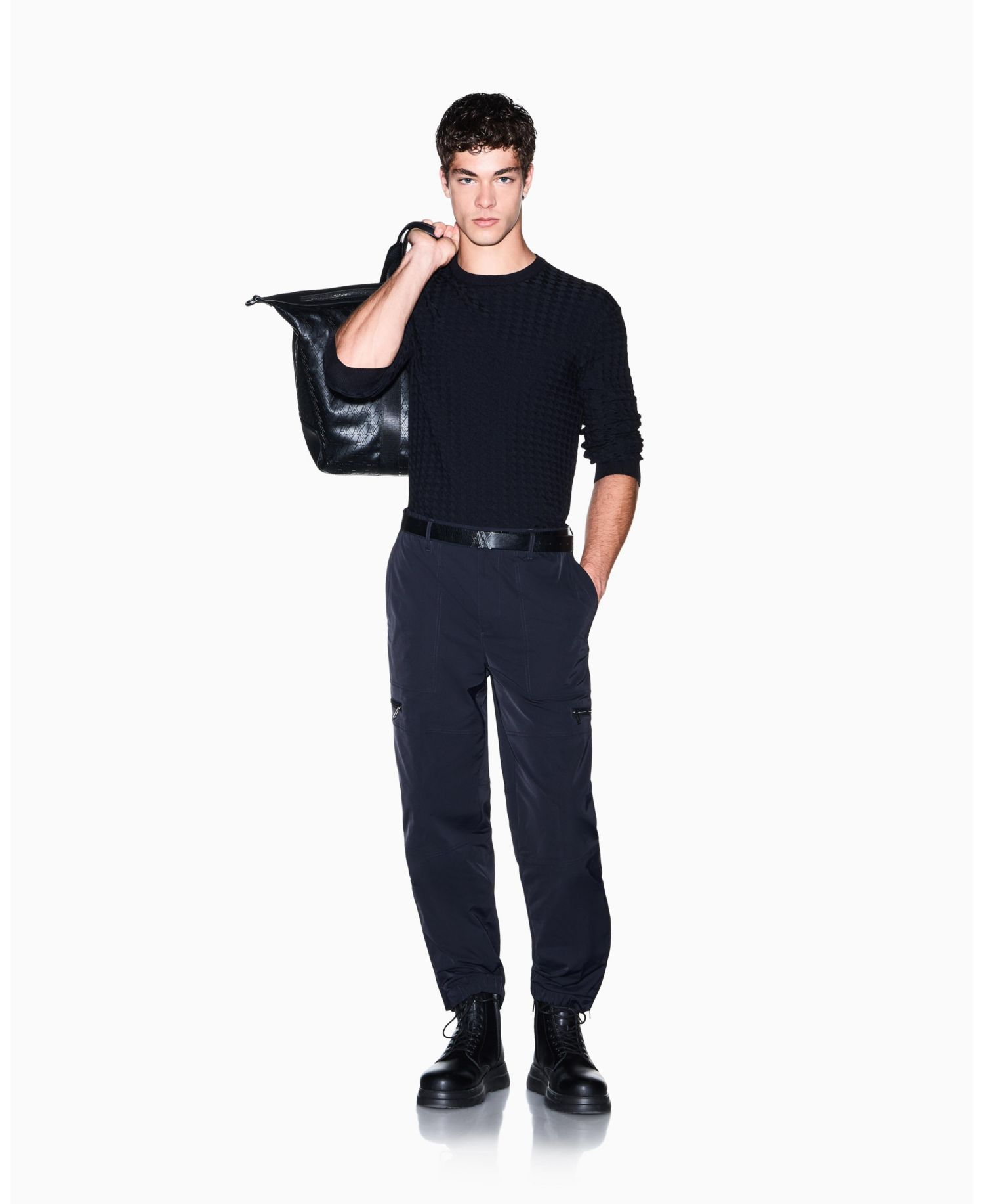 Men's Geometric Ribbed Viscose Crewneck Sweater