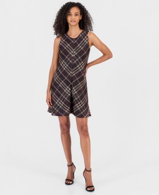 Women's Plaid Tweed A-Line Dress