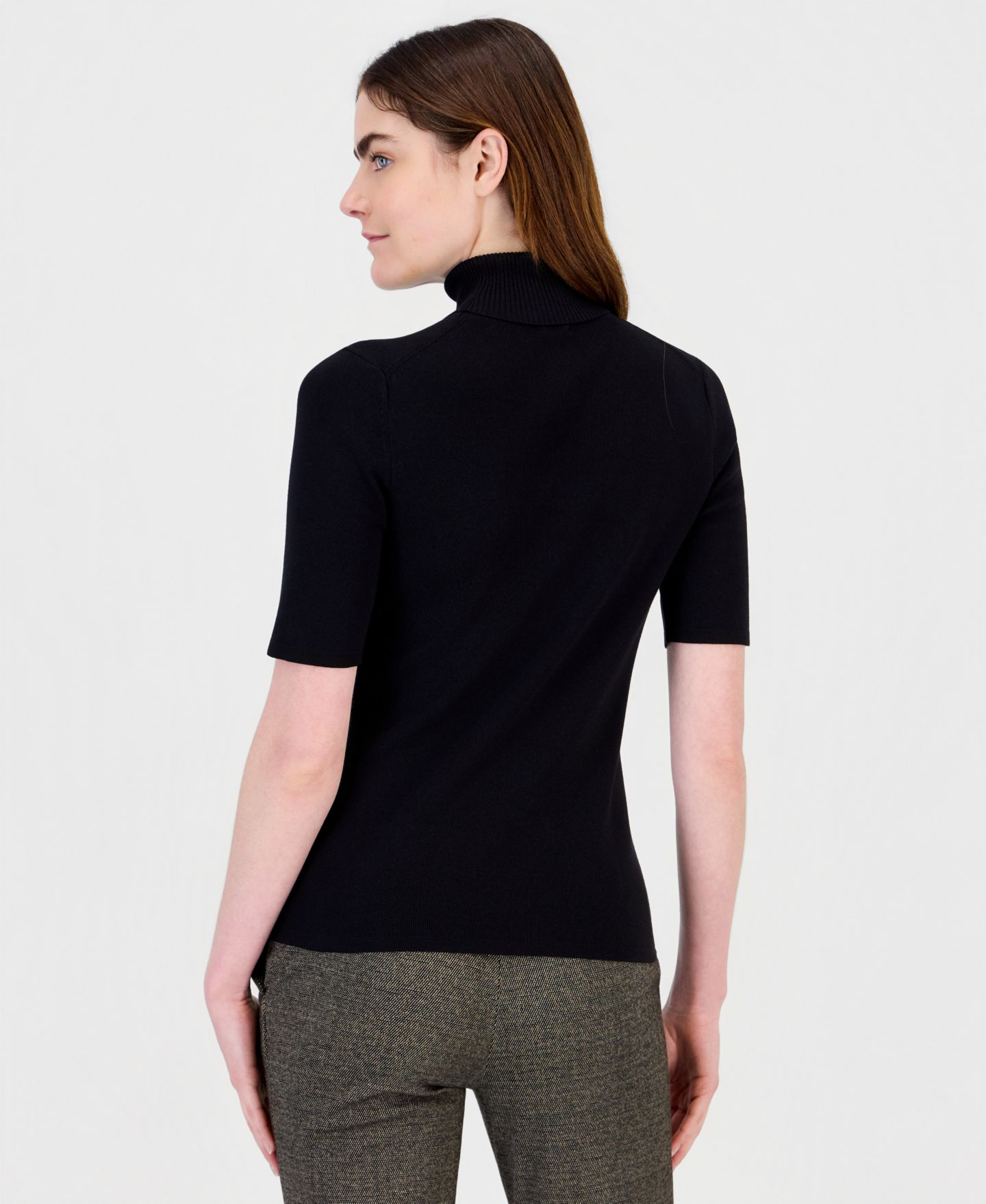 Женский свитер Anne Klein Petite Half-Sleeve Ribbed-Knit Fitted Turtleneck, цвет: Чёрный — фото 4