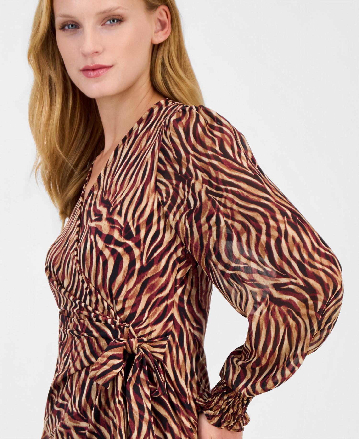 Women's Mixed Media Faux-Wrap Chiffon Blouse