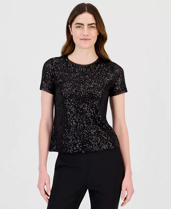 Women's Sequin Crewneck Short-Sleeve Tee