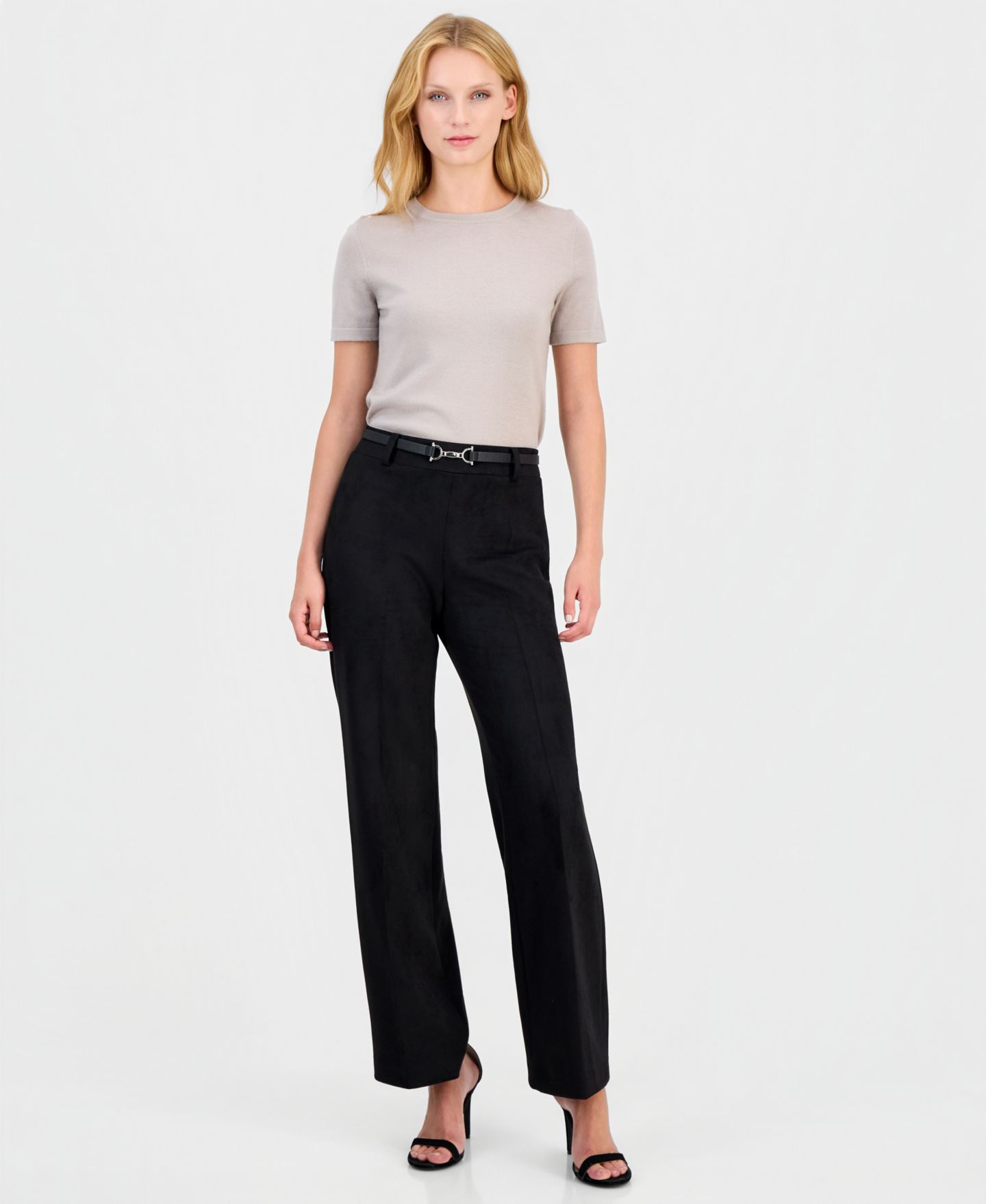 Женские брюки Anne Klein Pull-On Wide-Leg Scuba Suede, цвет: Чёрный — фото 2